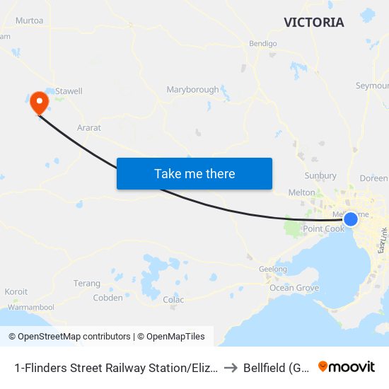 1-Flinders Street Railway Station/Elizabeth St (Melbourne City) to Bellfield (Grampians) map