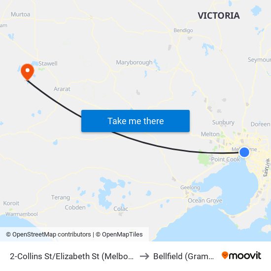 2-Collins St/Elizabeth St (Melbourne City) to Bellfield (Grampians) map