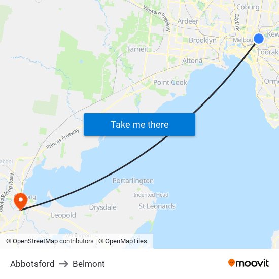 Abbotsford to Belmont map