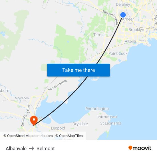 Albanvale to Belmont map