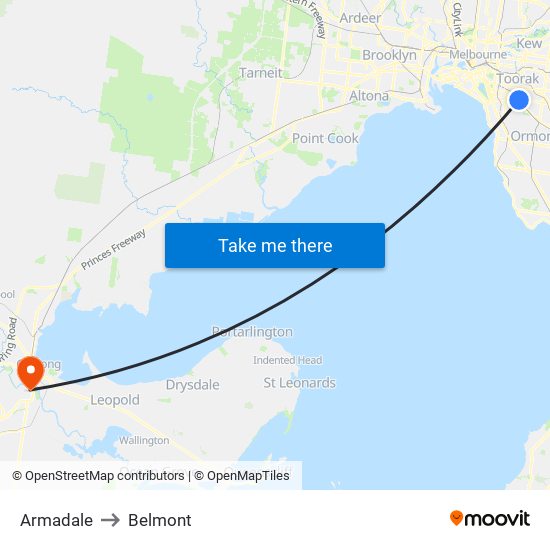 Armadale to Belmont map