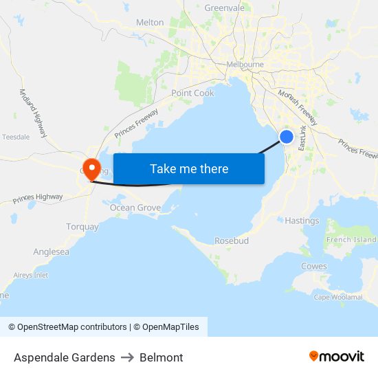 Aspendale Gardens to Belmont map