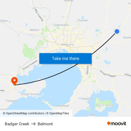 Badger Creek to Belmont map