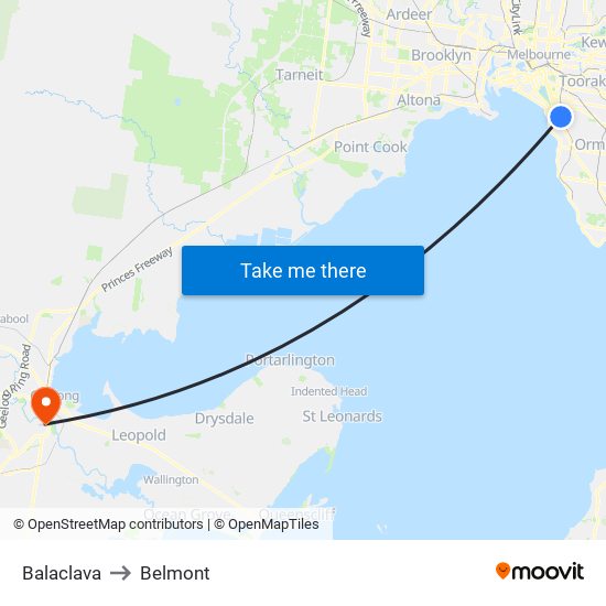 Balaclava to Belmont map