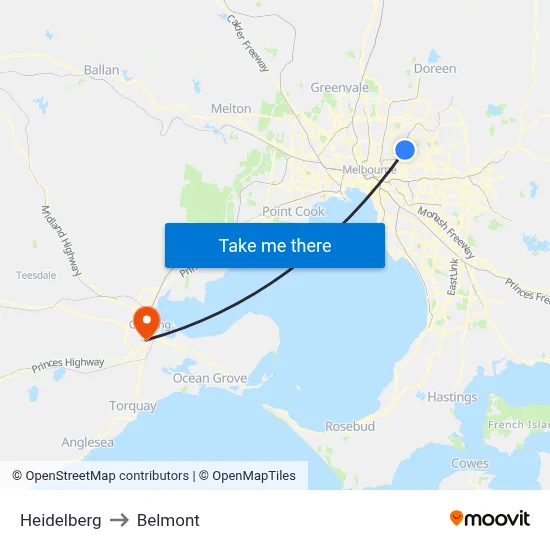 Heidelberg to Belmont map