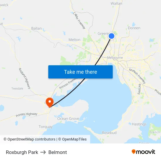 Roxburgh Park to Belmont map