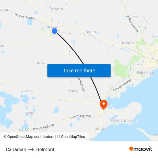 Canadian to Belmont map