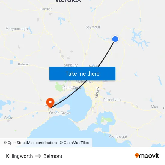Killingworth to Belmont map