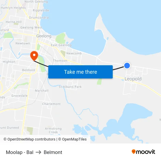 Moolap - Bal to Belmont map