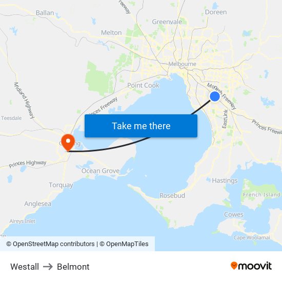 Westall to Belmont map