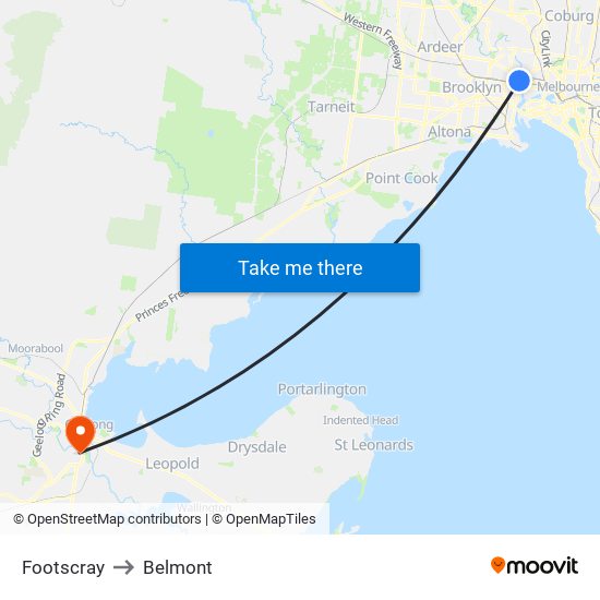 Footscray to Belmont map