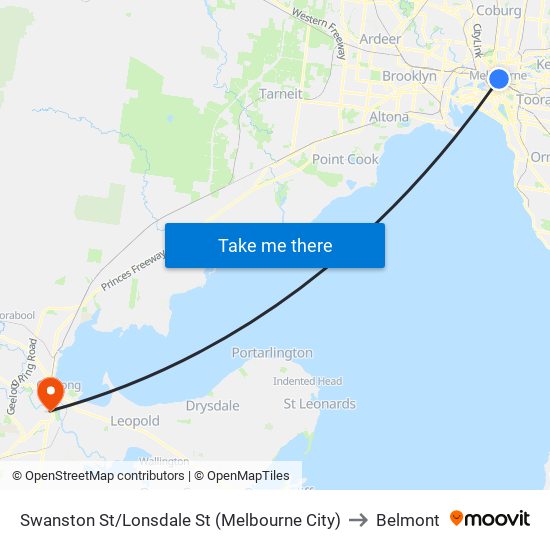 Swanston St/Lonsdale St (Melbourne City) to Belmont map