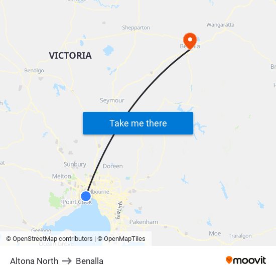 Altona North to Benalla map