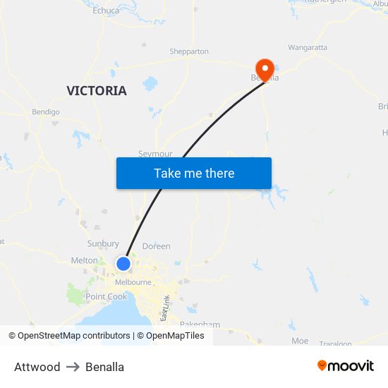 Attwood to Benalla map