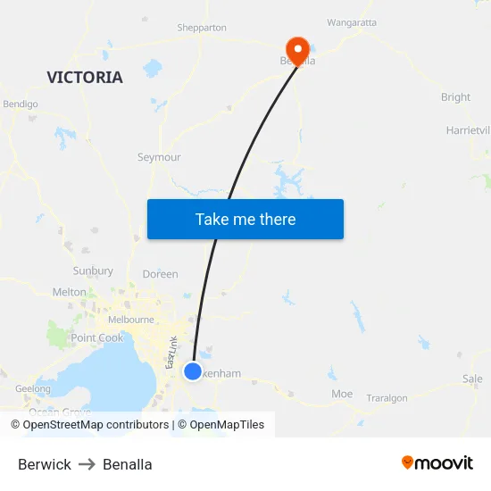 Berwick to Benalla map