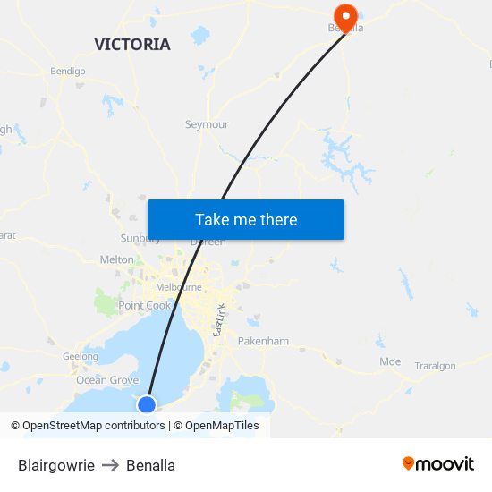 Blairgowrie to Benalla map