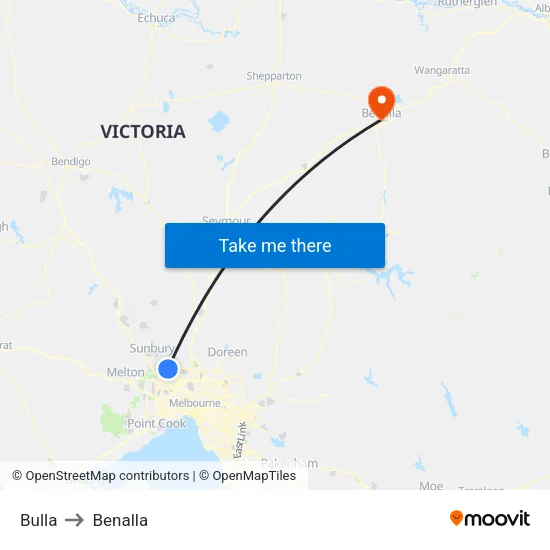 Bulla to Benalla map