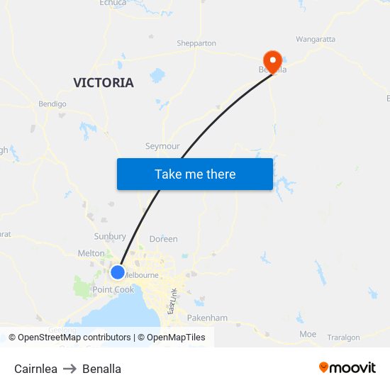 Cairnlea to Benalla map