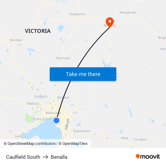 Caulfield South to Benalla map