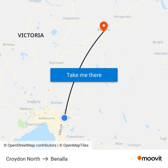 Croydon North to Benalla map