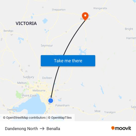 Dandenong North to Benalla map