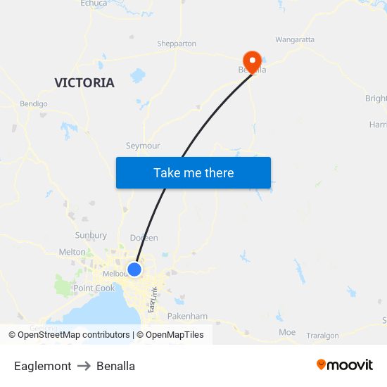 Eaglemont to Benalla map