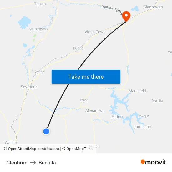 Glenburn to Benalla map