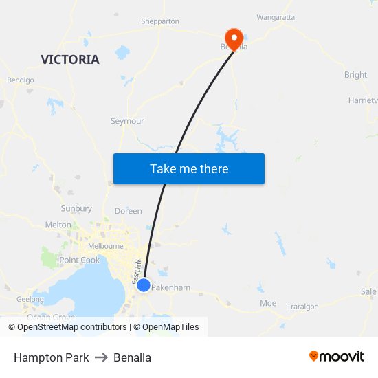 Hampton Park to Benalla map