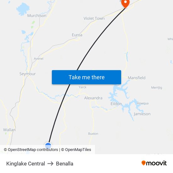 Kinglake Central to Benalla map