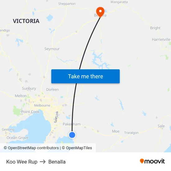 Koo Wee Rup to Benalla map