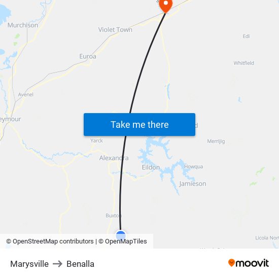 Marysville to Benalla map