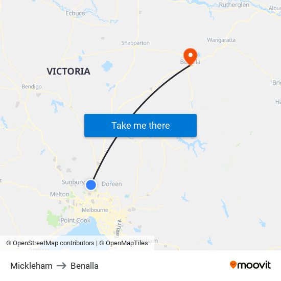 Mickleham to Benalla map