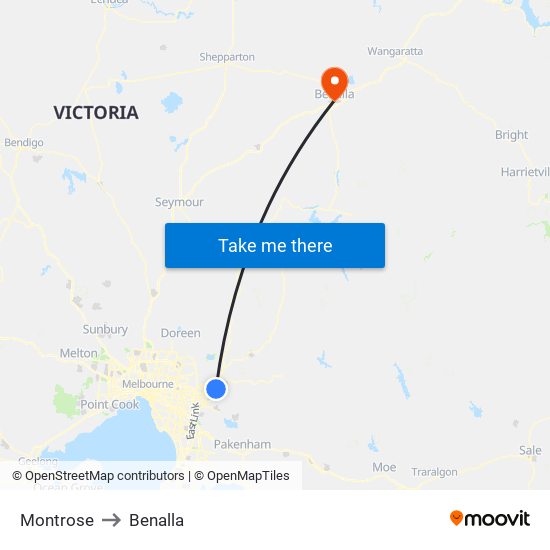 Montrose to Benalla map