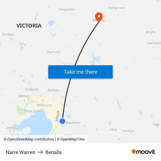 Narre Warren to Benalla map