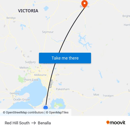 Red Hill South to Benalla map