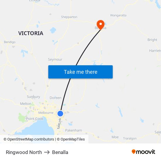 Ringwood North to Benalla map