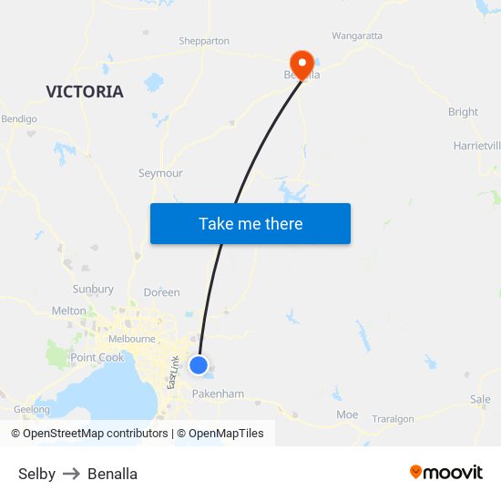 Selby to Benalla map