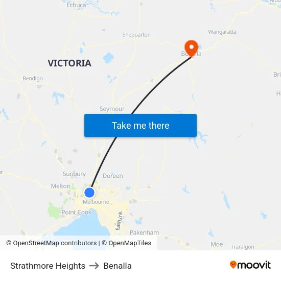 Strathmore Heights to Benalla map