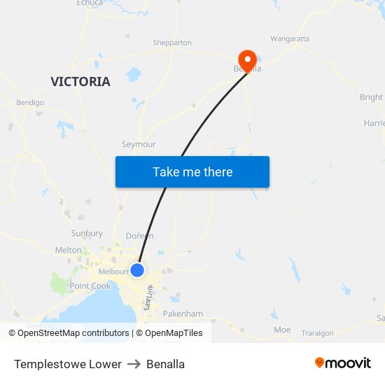 Templestowe Lower to Benalla map