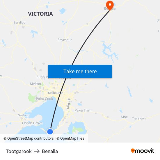 Tootgarook to Benalla map