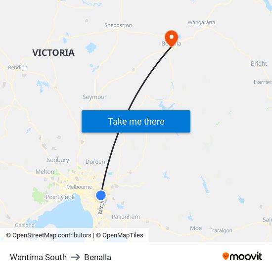 Wantirna South to Benalla map