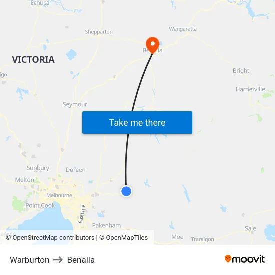 Warburton to Benalla map