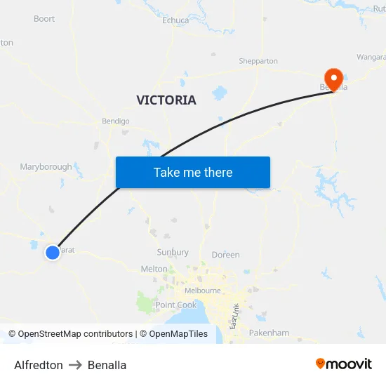 Alfredton to Benalla map