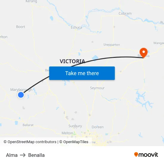 Alma to Benalla map