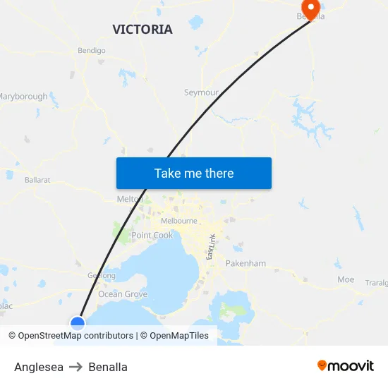Anglesea to Benalla map