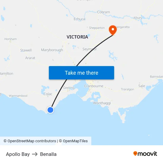 Apollo Bay to Benalla map