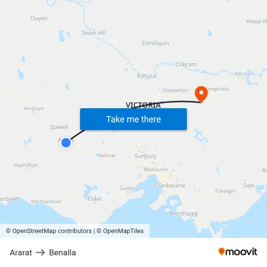 Ararat to Benalla map