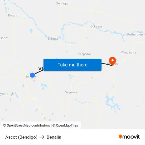Ascot (Bendigo) to Benalla map