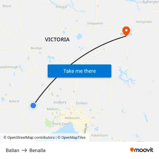 Ballan to Benalla map