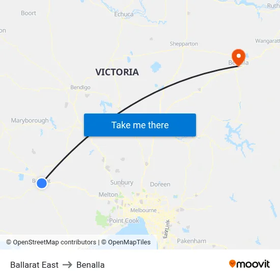 Ballarat East to Benalla map